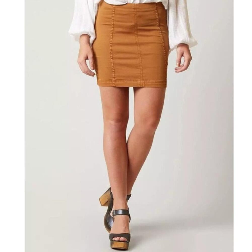 Free People‎ Modern Femme Curduroy Denim Mini Skirt Mustard Yellow Size 10